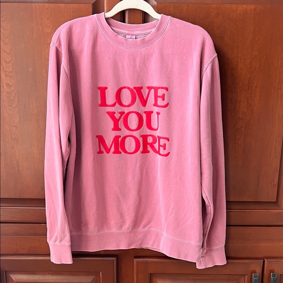 Independent Trading Company Tops - Stylish Distressed Red Sweatshirt with 'Love You More' Design